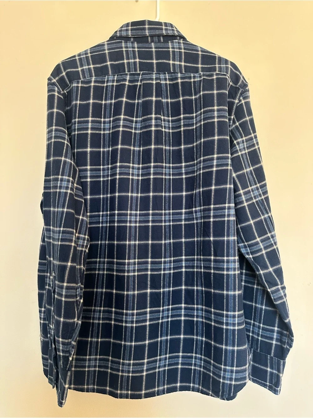 J. Crew Brushed Twill Navy and Cream Plaid Long-Sleeve Button-Down Shirt man L